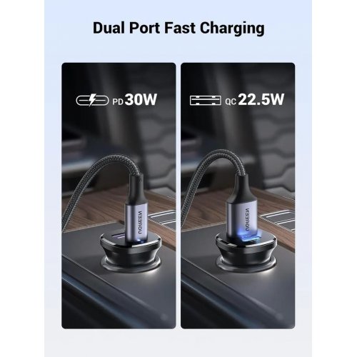 Автомобильное зарядное устройство Ugreen EC305 Super Mini USB + USB Type-C 30W (25845) Black купить в Украине: Киев, Днепр, Харьков, Одесса  | Низкая цена, отзывы, характеристики от TELEMART фото