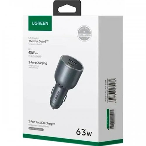 Автомобильное зарядное устройство Ugreen EC701 USB + USB Type-C 63W (35023) Gray купить в Украине: Киев, Днепр, Харьков, Одесса  | Низкая цена, отзывы, характеристики от TELEMART фото