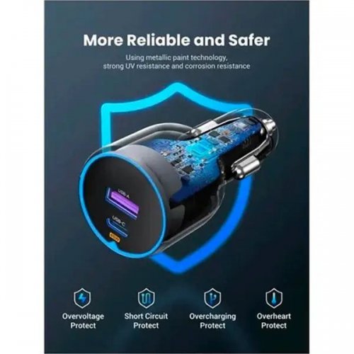 Автомобильное зарядное устройство Ugreen EC701 USB + USB Type-C 63W (35023) Gray купить в Украине: Киев, Днепр, Харьков, Одесса  | Низкая цена, отзывы, характеристики от TELEMART фото