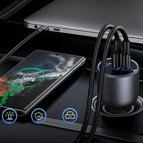 Автомобильное зарядное устройство Ugreen EC705 USB + 2 x USB Type-C 130W (35025) Black купить в Украине: Киев, Днепр, Харьков, Одесса  | Низкая цена, отзывы, характеристики от TELEMART фото