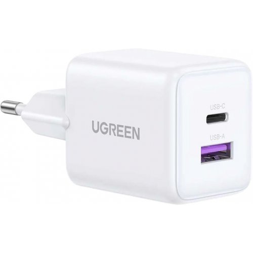 Мережевий зарядний пристрій Ugreen X516 GaN USB + USB Type-C 30W (65015) White купити в Україні: Київ, Львів, Хмельницький, Тернопіль, Івано-Франківськ | Низька ціна, відгуки, характеристики від TELEMART фото