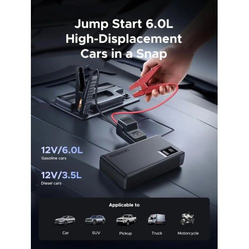 Пускозарядное автомобильное устройство Ugreen ES702 Starter Power Pack Car Battery Booster 12000mAh 1000A (35977) Black купить в Украине: Киев, Днепр, Харьков, Одесса  | Низкая цена, отзывы, характеристики от TELEMART фото