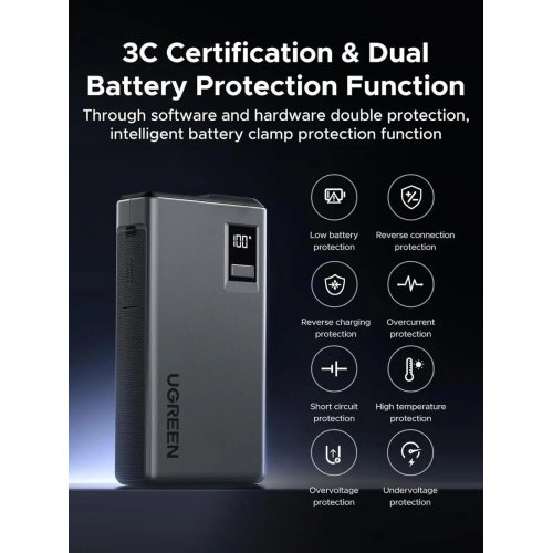 Пускозарядное автомобильное устройство Ugreen ES702 Starter Power Pack Car Battery Booster 12000mAh 1000A (35977) Black купить в Украине: Киев, Днепр, Харьков, Одесса  | Низкая цена, отзывы, характеристики от TELEMART фото