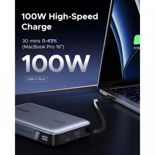 Powerbank Ugreen PB551 20000mAh 145W (55992B) Gray купити в Україні: Київ, Львів, Хмельницький, Тернопіль, Івано-Франківськ | Низька ціна, відгуки, характеристики від TELEMART фото