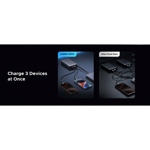 Powerbank Ugreen PB550 20000mAh 67W (55996B) Gray купити в Україні: Київ, Львів, Хмельницький, Тернопіль, Івано-Франківськ | Низька ціна, відгуки, характеристики від TELEMART фото