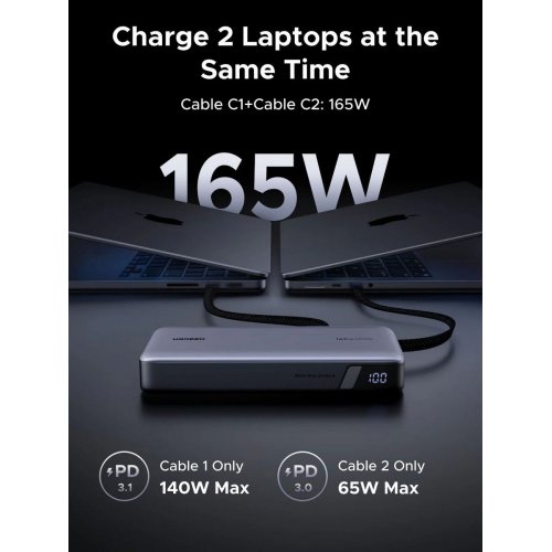 Powerbank Ugreen PB552 25000mAh 165W (55995B) Gray купити в Україні: Київ, Львів, Хмельницький, Тернопіль, Івано-Франківськ | Низька ціна, відгуки, характеристики від TELEMART фото