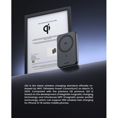 Powerbank Ugreen PB761 Magnetic Wireless 10000mAh 30W (45763) Black купить в Украине: Киев, Днепр, Харьков, Одесса  | Низкая цена, отзывы, характеристики от TELEMART фото