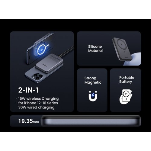 Powerbank Ugreen PB761 Magnetic Wireless 10000mAh 30W (45763) Black купить в Украине: Киев, Днепр, Харьков, Одесса  | Низкая цена, отзывы, характеристики от TELEMART фото