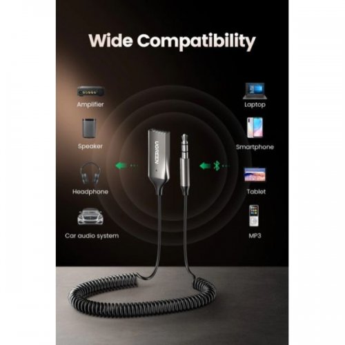 Bluetooth-ресивер Ugreen CM309 Bluetooth 5.0 Car Receiver Aux with Mic (70601) Space Gray купить в Украине: Киев, Днепр, Харьков, Одесса  | Низкая цена, отзывы, характеристики от TELEMART фото