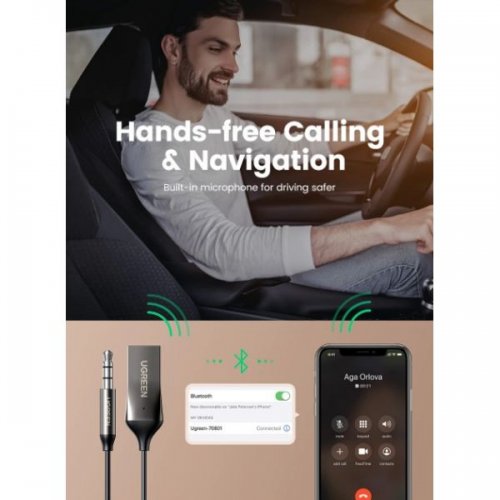 Bluetooth-ресивер Ugreen CM309 Bluetooth 5.0 Car Receiver Aux with Mic (70601) Space Gray купить в Украине: Киев, Днепр, Харьков, Одесса  | Низкая цена, отзывы, характеристики от TELEMART фото