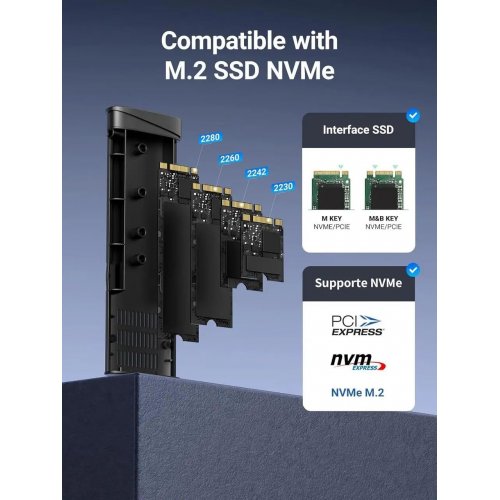 Зовнішня кишеня Ugreen CM767 M.2 NVME to USB Type-C (35267) Grey купити в Україні: Київ, Львів, Хмельницький, Тернопіль, Івано-Франківськ | Низька ціна, відгуки, характеристики від TELEMART фото