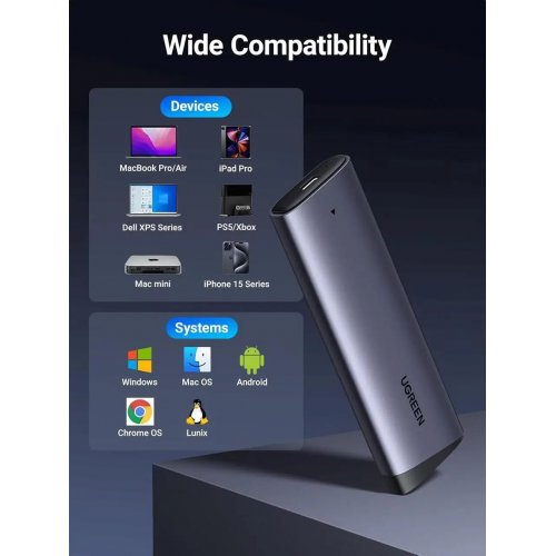 Зовнішня кишеня Ugreen CM767 M.2 NVME to USB Type-C (35267) Grey купити в Україні: Київ, Львів, Хмельницький, Тернопіль, Івано-Франківськ | Низька ціна, відгуки, характеристики від TELEMART фото