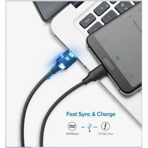 Кабель Ugreen US287 USB to USB Type-C 3A 0.5m (60115) Black купить в Украине: Киев, Днепр, Харьков, Одесса  | Низкая цена, отзывы, характеристики от TELEMART фото