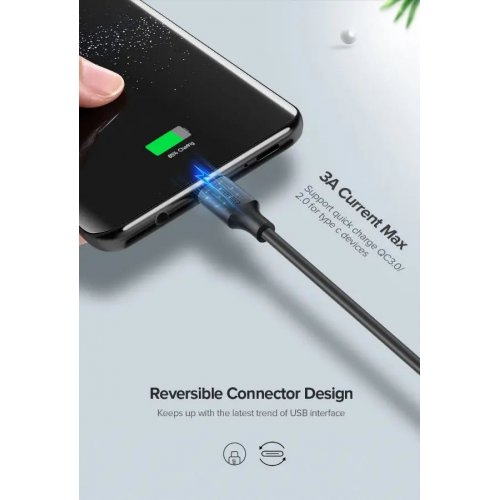Кабель Ugreen US287 USB to USB Type-C 3A 0.5m (60115) Black купить в Украине: Киев, Днепр, Харьков, Одесса  | Низкая цена, отзывы, характеристики от TELEMART фото
