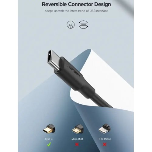 Кабель Ugreen US287 USB to USB Type-C 3A 0.5m (60115) Black купить в Украине: Киев, Днепр, Харьков, Одесса  | Низкая цена, отзывы, характеристики от TELEMART фото
