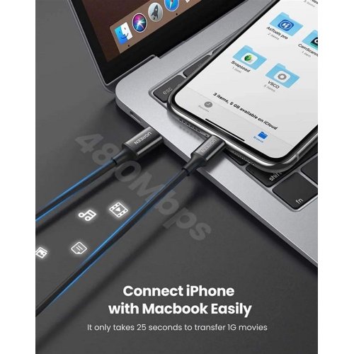 Кабель Ugreen US287 USB Type-C to Lightning 3A 2m (60752) Black купить в Украине: Киев, Днепр, Харьков, Одесса  | Низкая цена, отзывы, характеристики от TELEMART фото