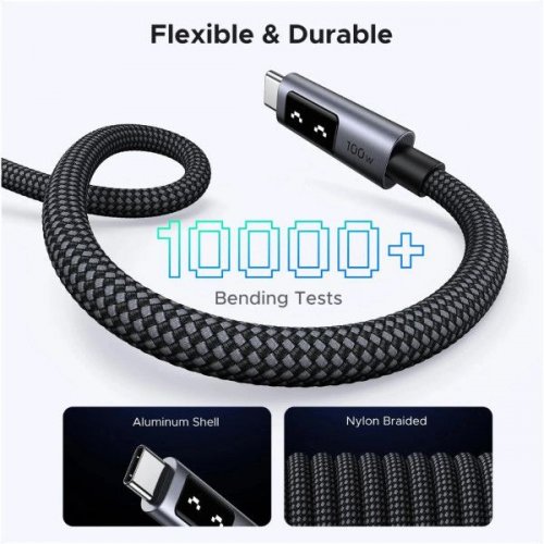 Кабель Ugreen L509 Uno USB Type-C to USB Type-C 100W 1m (35501) Black купити в Україні: Київ, Львів, Хмельницький, Тернопіль, Івано-Франківськ | Низька ціна, відгуки, характеристики від TELEMART фото