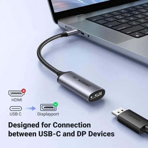 Адаптер Ugreen CM654 USB Type-C to DisplayPort 8K (15575) Grey купити в Україні: Київ, Львів, Хмельницький, Тернопіль, Івано-Франківськ | Низька ціна, відгуки, характеристики від TELEMART фото