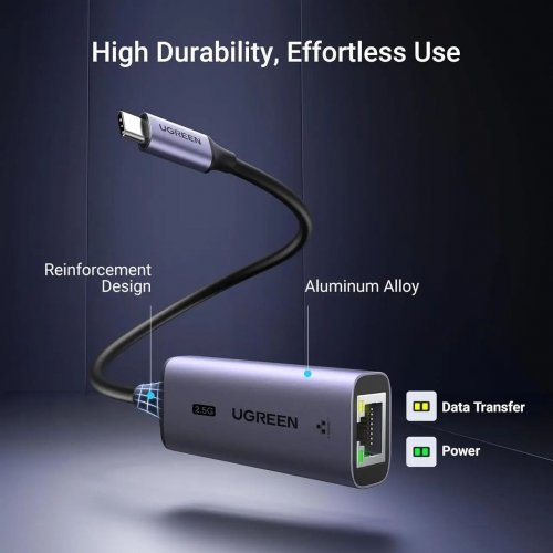 Сетевая карта Ugreen CM648 USB Type-C to RJ-45 Ethernet (25052) Grey купить в Украине: Киев, Днепр, Харьков, Одесса  | Низкая цена, отзывы, характеристики от TELEMART фото
