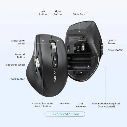 Мышка Ugreen M751 Wireless (45792) Black купить в Украине: Киев, Днепр, Харьков, Одесса  | Низкая цена, отзывы, характеристики от TELEMART фото