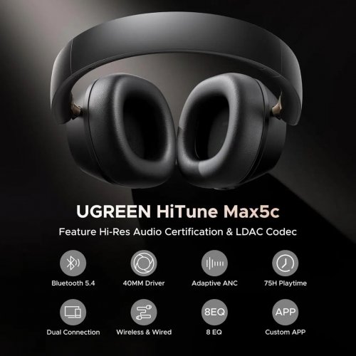 Наушники Ugreen HP203 HiTune Max 5C Bluetooth 5.4 (35757) Black купить в Украине: Киев, Днепр, Харьков, Одесса  | Низкая цена, отзывы, характеристики от TELEMART фото