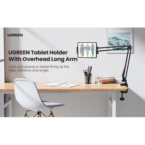 Штатив Ugreen LP144 Tablet Holder With Overhead Long Arm (50394) Black купити в Україні: Київ, Львів, Хмельницький, Тернопіль, Івано-Франківськ | Низька ціна, відгуки, характеристики від TELEMART фото