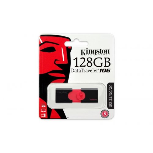 Накопичувач Kingston DataTraveler 106 128GB USB 3.0 (DT106/128GB) Black/Red купити в Україні: Київ, Львів, Хмельницький, Тернопіль, Івано-Франківськ | Низька ціна, відгуки, характеристики від TELEMART фото