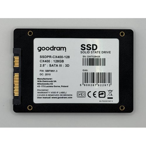 Ssd-диск GoodRAM CX400 TLC 128GB 2.5" (SSDPR-CX400-128) (Восстановлено продавцом, 879890) купить в Украине: Киев, Днепр, Харьков, Одесса  | Проверка совместимости, низкая цена, отзывы, характеристики от TELEMART фото
