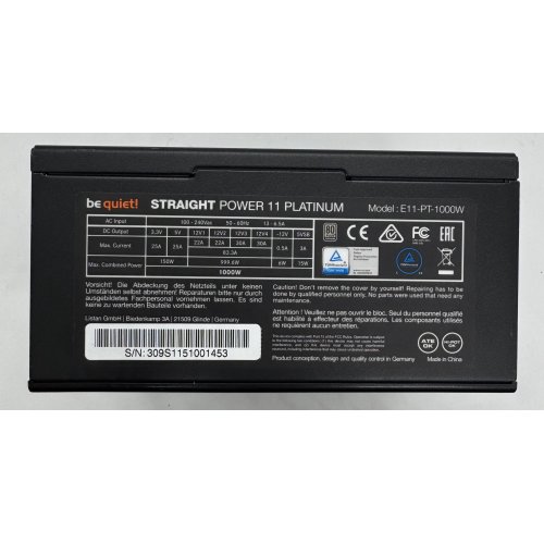 Блок живлення Be Quiet! Straight Power 11 Platinum 1000W (BN309) (Відновлено продавцем, 880067) купити в Україні: Київ, Львів, Хмельницький, Тернопіль, Івано-Франківськ | Перевірка сумісності, низька ціна, відгуки, характеристики від TELEMART фото