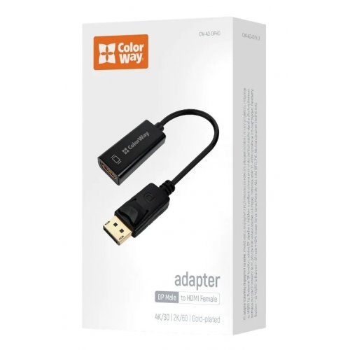 Уценка адаптер ColorWay DisplayPort to HDMI 4K (CW-AD-DPHD) Black (Повреждена упаковка, 880284) купить в Украине: Киев, Днепр, Харьков, Одесса  | Низкая цена, отзывы, характеристики от TELEMART фото