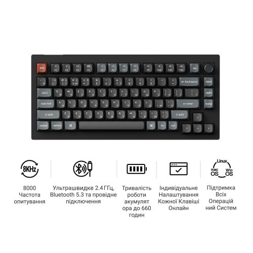 Клавиатура Keychron V1 Ultra Keychron Red Switch Wireless (V1U-D1-UA) Black купить в Украине: Киев, Днепр, Харьков, Одесса  | Низкая цена, отзывы, характеристики от TELEMART фото