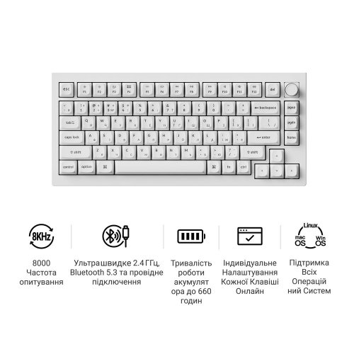 Клавиатура Keychron V1 Ultra Keychron Red Switch Wireless (V1U-F1-UA) White купить в Украине: Киев, Днепр, Харьков, Одесса  | Низкая цена, отзывы, характеристики от TELEMART фото