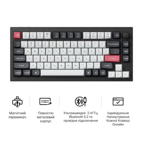 Клавиатура Keychron Q1 HE Magnetic Switch Wireless (Q1H-M1-UA) Black купить в Украине: Киев, Днепр, Харьков, Одесса  | Низкая цена, отзывы, характеристики от TELEMART фото