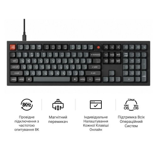 Клавиатура Keychron V6 8K Keychron Super Red Switch (V6W-D1-UA) Black купить в Украине: Киев, Днепр, Харьков, Одесса  | Низкая цена, отзывы, характеристики от TELEMART фото