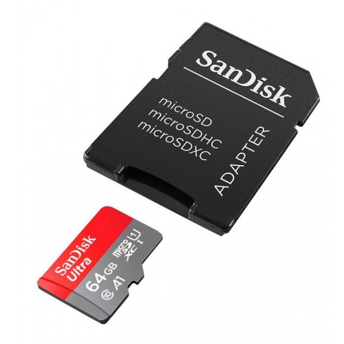 Карта памяти SanDisk microSDXC Ultra 64GB Class 10 UHS-I A1 (с адаптером) (SDSQUAB-064G-GN6IA) купить в Украине: Киев, Днепр, Харьков, Одесса  | Низкая цена, отзывы, характеристики от TELEMART фото