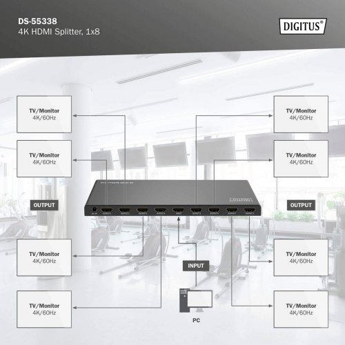Кабель Digitus HDMI Splitter 1 to 8 (DS-55338) Black купить в Украине: Киев, Днепр, Харьков, Одесса  | Низкая цена, отзывы, характеристики от TELEMART фото