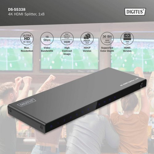 Кабель Digitus HDMI Splitter 1 to 8 (DS-55338) Black купить в Украине: Киев, Днепр, Харьков, Одесса  | Низкая цена, отзывы, характеристики от TELEMART фото