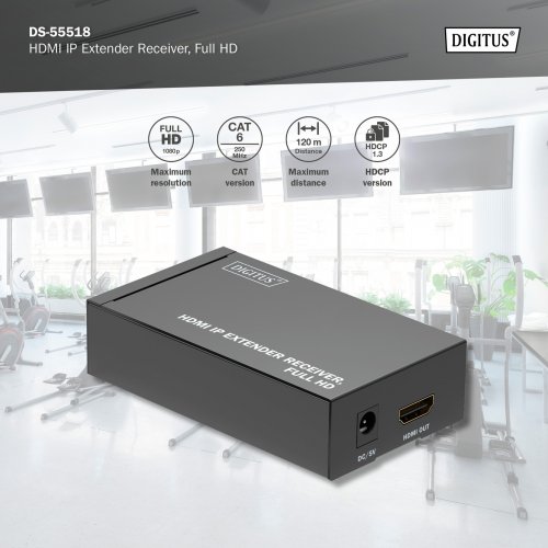 Удлинитель Digitus HDMI IP Extender Receiver (DS-55518) Black купить в Украине: Киев, Днепр, Харьков, Одесса  | Низкая цена, отзывы, характеристики от TELEMART фото