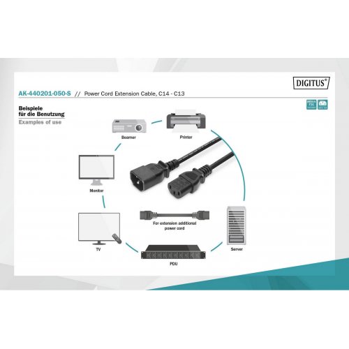 Кабель Digitus C14 - C13 5m (AK-440201-050-S) Black купити в Україні: Київ, Львів, Хмельницький, Тернопіль, Івано-Франківськ | Низька ціна, відгуки, характеристики від TELEMART фото