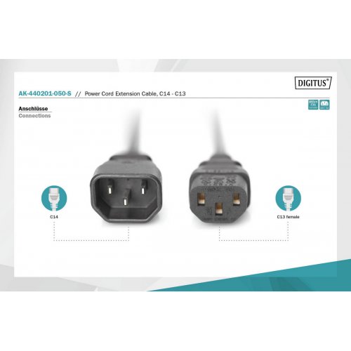 Кабель Digitus C14 - C13 5m (AK-440201-050-S) Black купити в Україні: Київ, Львів, Хмельницький, Тернопіль, Івано-Франківськ | Низька ціна, відгуки, характеристики від TELEMART фото