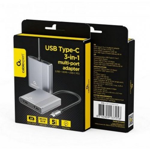 USB-хаб Cablexpert USB Type-C 3 in 1 (A-CM-COMBO3-04) Grey купить в Украине: Киев, Днепр, Харьков, Одесса  | Низкая цена, отзывы, характеристики от TELEMART фото