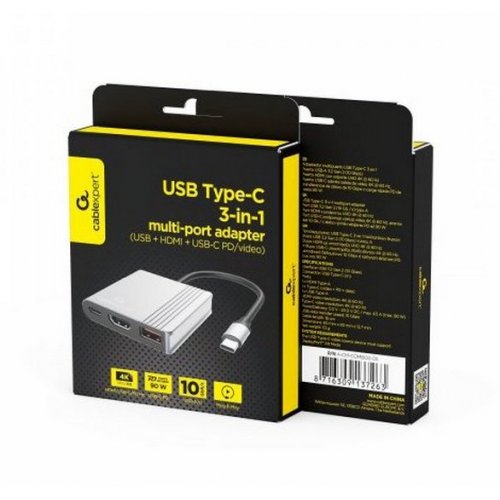 USB-хаб Cablexpert USB Type-C 3 in 1 (A-CM-COMBO3-05) Grey купить в Украине: Киев, Днепр, Харьков, Одесса  | Низкая цена, отзывы, характеристики от TELEMART фото