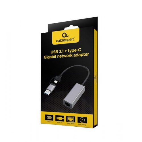 Мережева карта Cablexpert USB Type-A/Type-C to Gigabit Ethernet (A-USB3AC-LAN-01) Black купити в Україні: Київ, Львів, Хмельницький, Тернопіль, Івано-Франківськ | Низька ціна, відгуки, характеристики від TELEMART фото