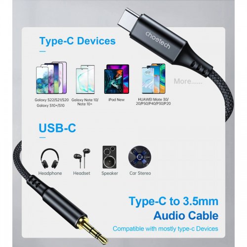 Кабель Choetech USB Type-C to 3.5mm 1m (AUX006) купить в Украине: Киев, Днепр, Харьков, Одесса  | Низкая цена, отзывы, характеристики от TELEMART фото