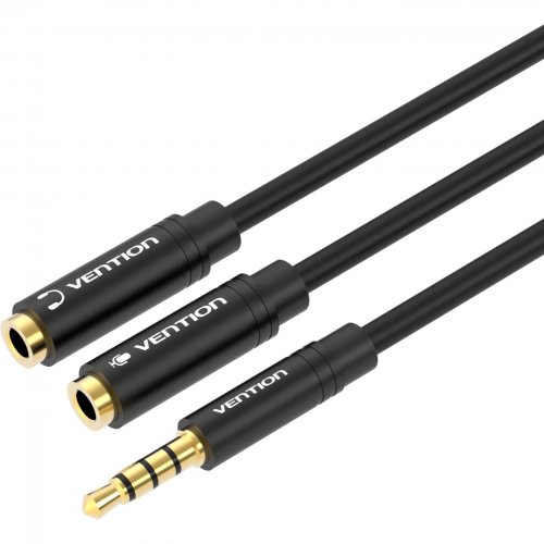 Сплиттер Vention 3.5mm to 2 x 3.5mm 0.3m (BBVBY) Black купить в Украине: Киев, Днепр, Харьков, Одесса  | Низкая цена, отзывы, характеристики от TELEMART фото