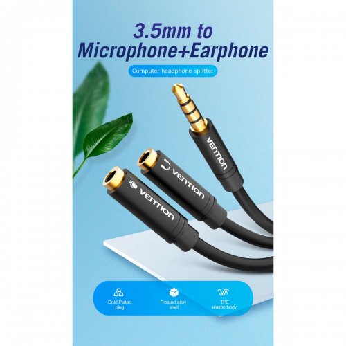 Сплиттер Vention 3.5mm to 2 x 3.5mm 0.3m (BBVBY) Black купить в Украине: Киев, Днепр, Харьков, Одесса  | Низкая цена, отзывы, характеристики от TELEMART фото
