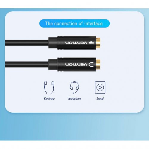 Сплиттер Vention 3.5mm to 2 x 3.5mm 0.3m (BBVBY) Black купить в Украине: Киев, Днепр, Харьков, Одесса  | Низкая цена, отзывы, характеристики от TELEMART фото