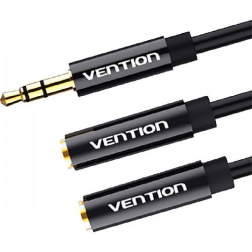 Кабель Vention 3.5mm to 2 x 3.5mm 0.3m (BBSBY) Black купить в Украине: Киев, Днепр, Харьков, Одесса  | Низкая цена, отзывы, характеристики от TELEMART фото