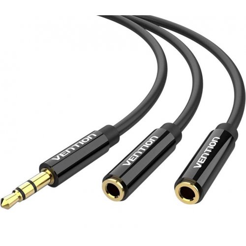 Кабель Vention 3.5mm to 2 x 3.5mm 0.3m (BBSBY) Black купить в Украине: Киев, Днепр, Харьков, Одесса  | Низкая цена, отзывы, характеристики от TELEMART фото