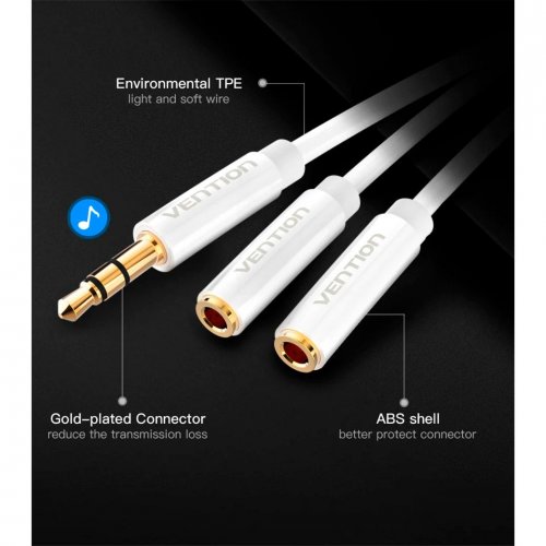 Кабель Vention 3.5mm to 2 x 3.5mm 0.3m (BBSBY) Black купить в Украине: Киев, Днепр, Харьков, Одесса  | Низкая цена, отзывы, характеристики от TELEMART фото